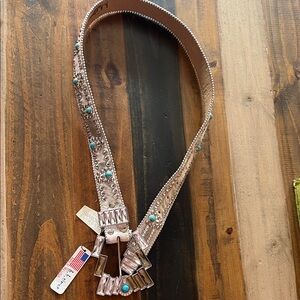 B.B. Simon Beige Belt with Turquoise and Silver Accents